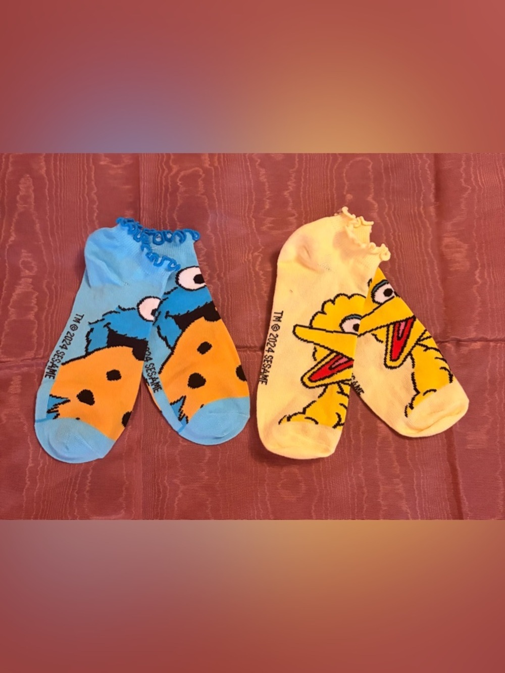 Bioworld NWOT Sesame Street Ankle Socks Blue Cookie Monster & Yellow Big Bird OS